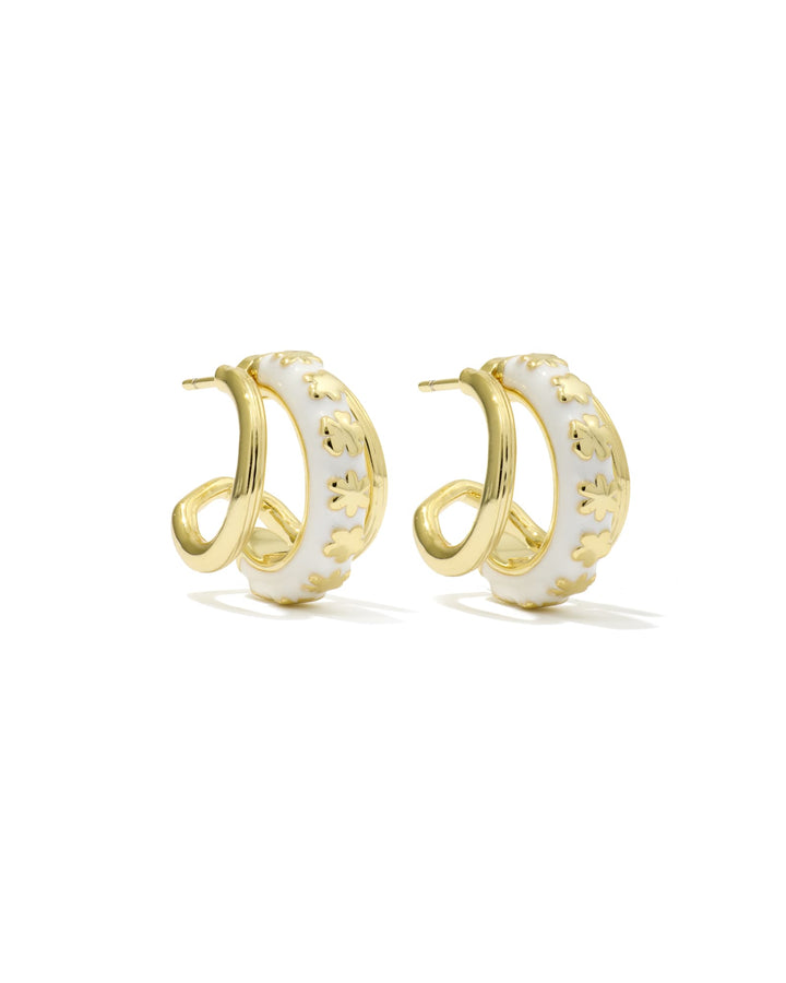 KENDRA SCOTT: JANE GOLD HUGGIE EARRINGS- WHITE ENAMEL