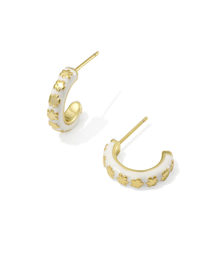 KENDRA SCOTT: JANE GOLD HUGGIE EARRINGS- WHITE ENAMEL
