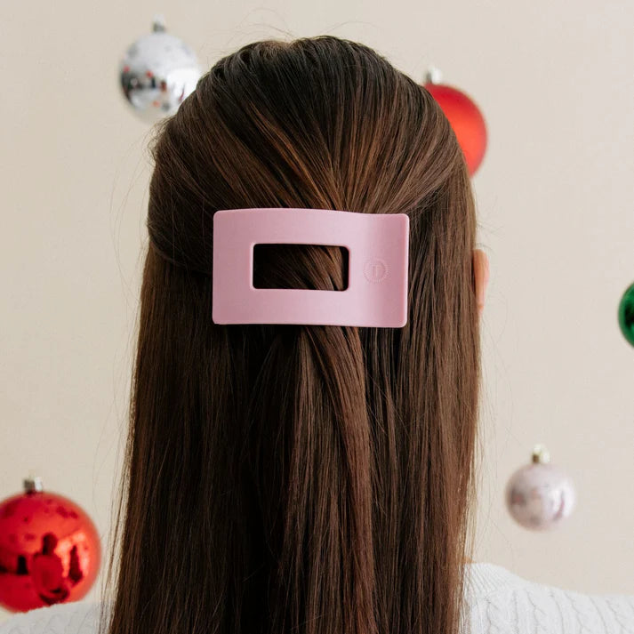 TELETIES: MEDIUM FLAT RECTANGLE HAIR CLIP- MERRY PINKMAS