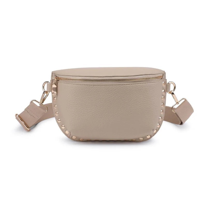 GIZELLE STUDDED BELT BAG- NATURAL