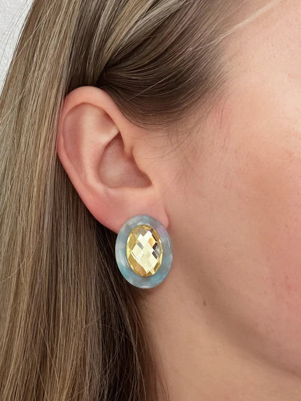 LINNYCO: OLIVIA STATEMENT EARRING OVAL- LEMON DROP