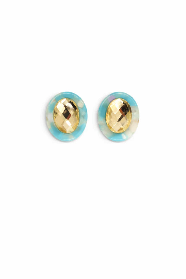 LINNYCO: OLIVIA STATEMENT EARRING OVAL- LEMON DROP