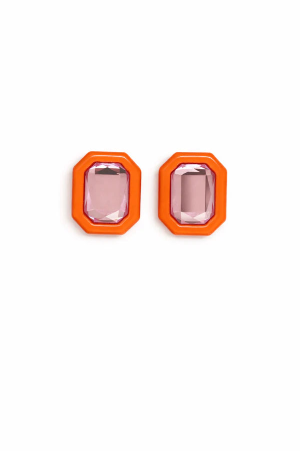 OLIVIA STATEMENT EARRING RECTANGLE- PINK GRAPEFRUIT