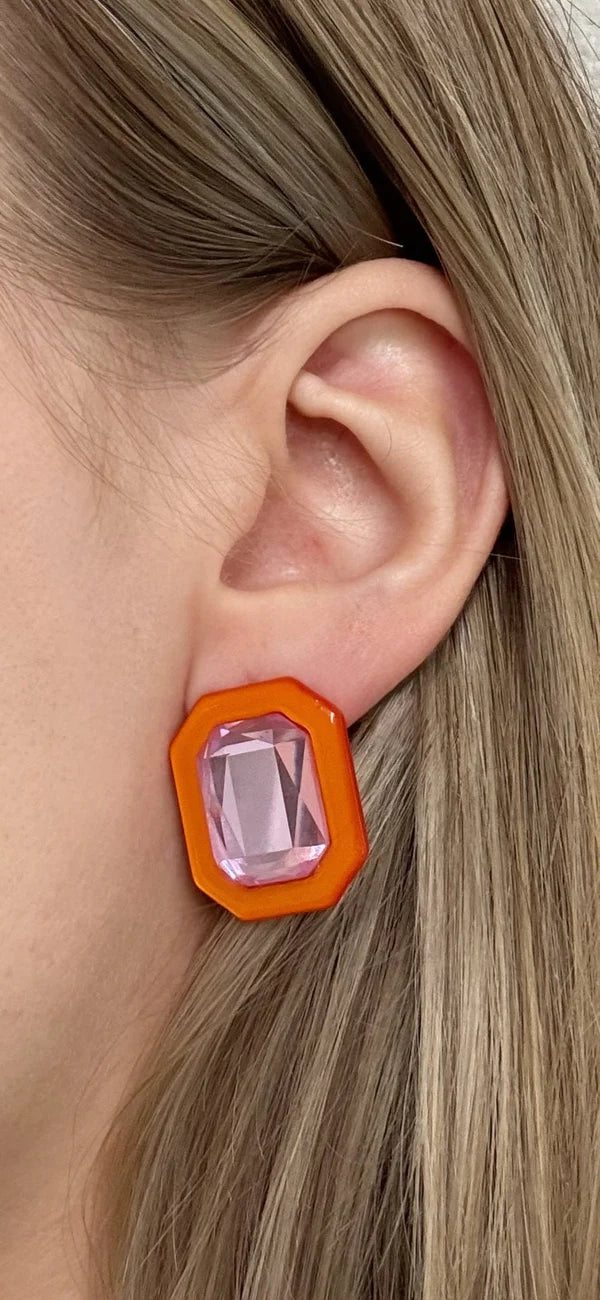 OLIVIA STATEMENT EARRING RECTANGLE- PINK GRAPEFRUIT