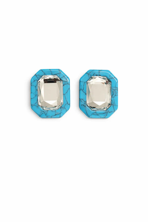 OLIVIA STATEMENT EARRING RECTANGLE- TURQUOISE CRYSTAL
