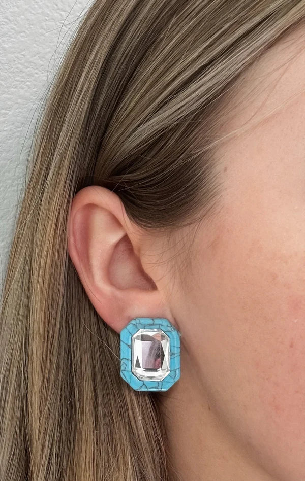 OLIVIA STATEMENT EARRING RECTANGLE- TURQUOISE CRYSTAL