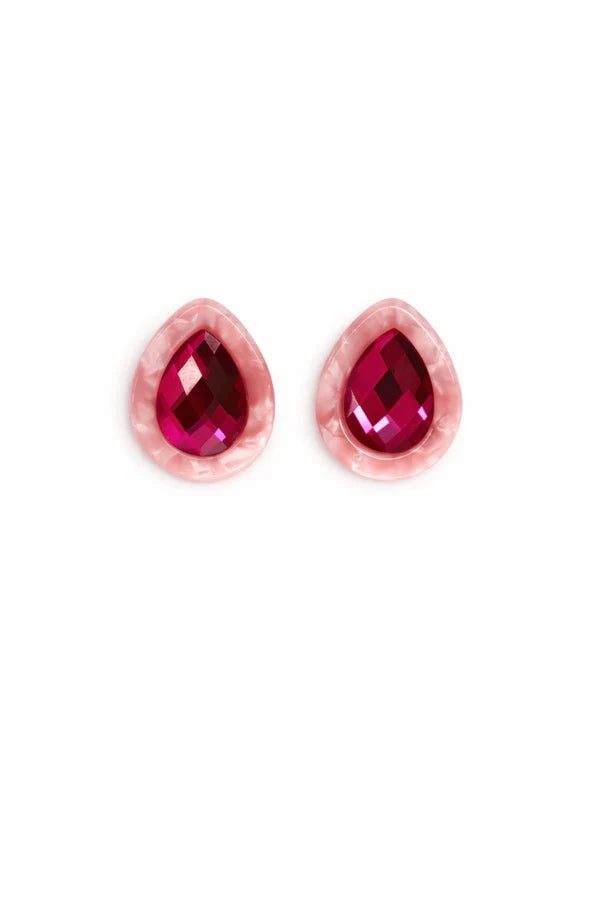 LINNYCO: OLIVIA STATEMENT EARRING TEARDROP- PINK CHERRY BLOSSOM