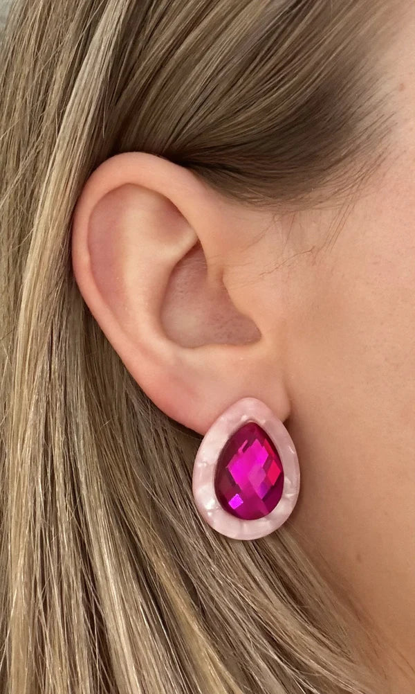 LINNYCO: OLIVIA STATEMENT EARRING TEARDROP- PINK CHERRY BLOSSOM