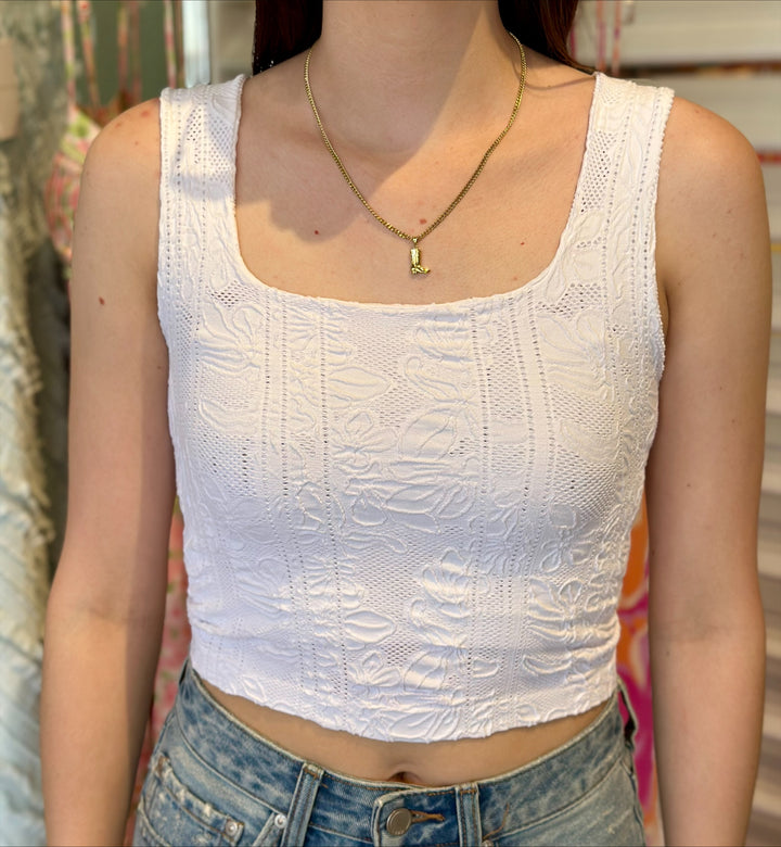 NIKIBIKI: DOUBLE LACE SQUARE CROP TOP - WHITE
