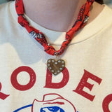 RED BANDANA CZ STUD HEART SCARF NECKLACE