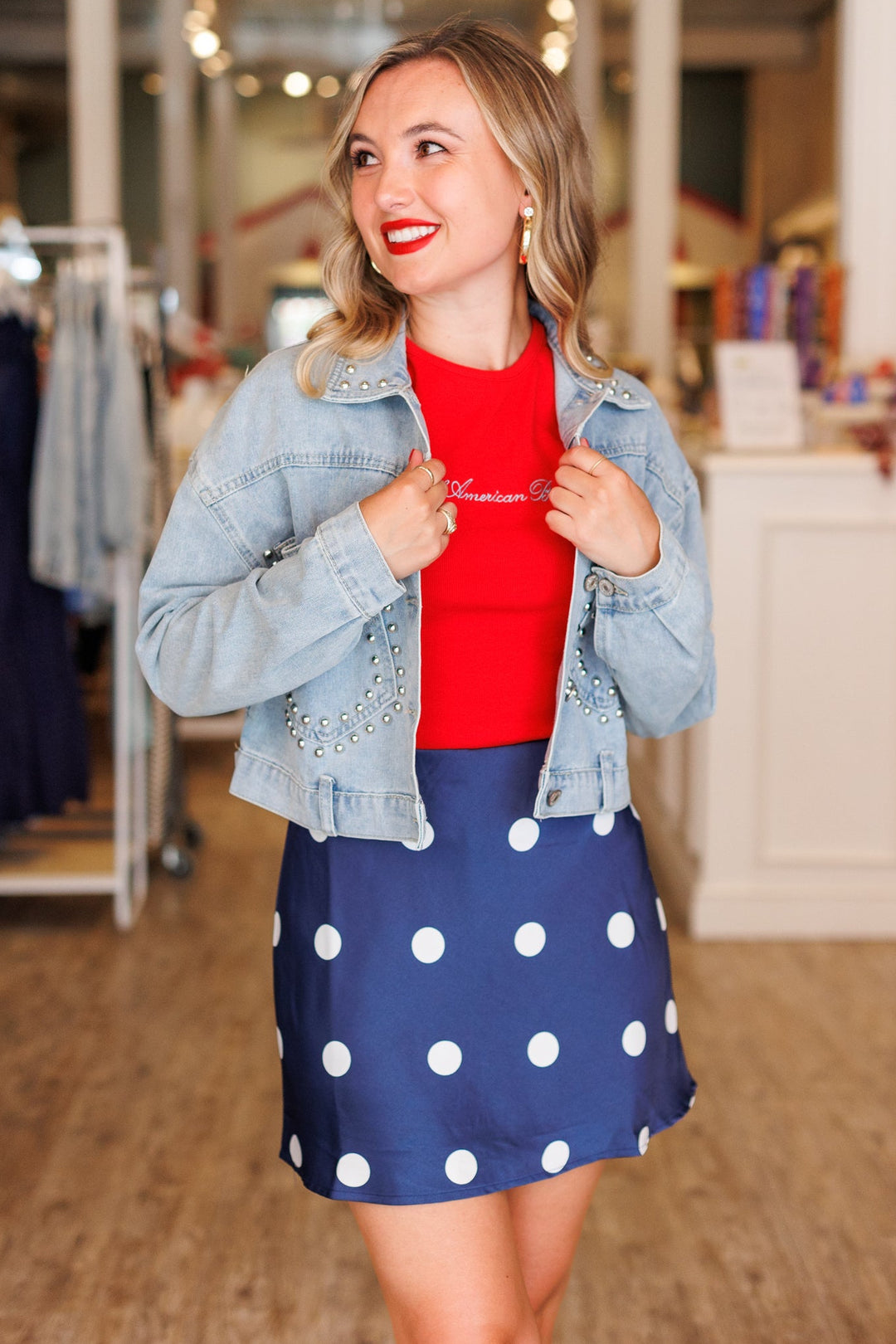 STUDDED CROP DENIM JACKET