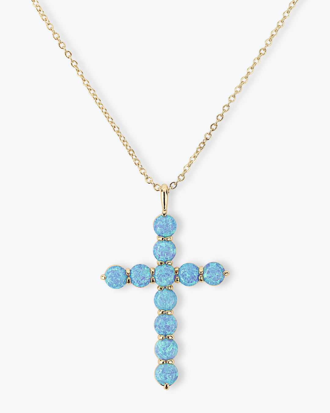 OH SHE FANCY BLUE OPAL CROSS NECKLACE - GOLD