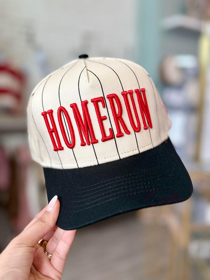 HOMERUN VINTAGE TRUCKER HAT- STRIPED &amp; RED